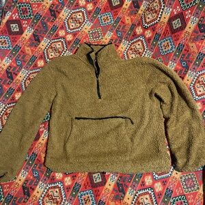 Women’s Brown Sherpa Sweater Quarter Zip